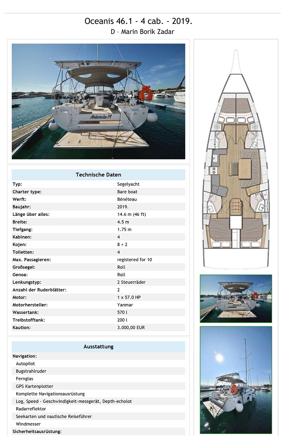 Equipment list Beneteau Oceanis 46 Antonela M